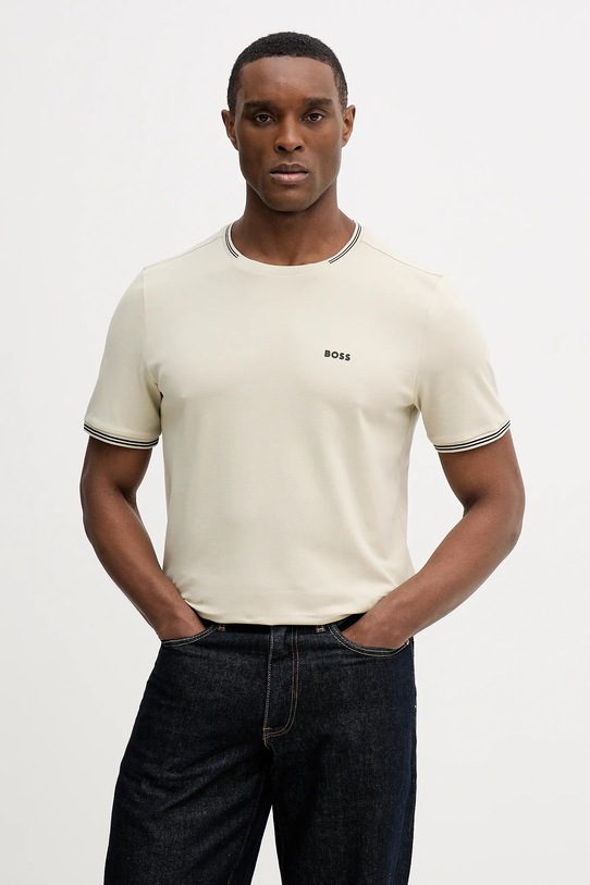 BOSS Green t-shirt Taul z elastanem beżowy 50521245