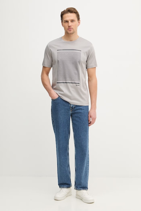 BOSS Green t-shirt bawełniany TS_Tour Print 50554333 szary SS26