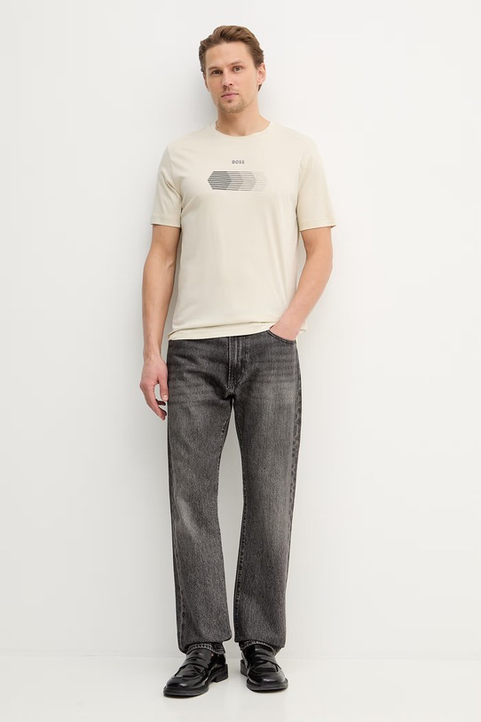 BOSS Green t-shirt bawełniany TS_Unity 50554557 beżowy SS26