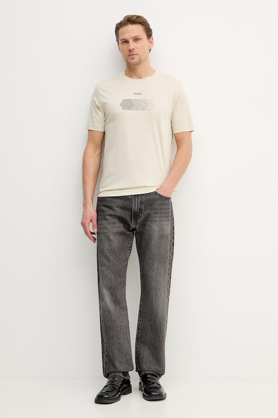 BOSS Green t-shirt bawełniany TS_Unity 50554557 beżowy SS26