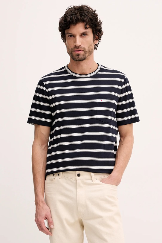 Βαμβακερό μπλουζάκι Tommy Hilfiger εμπριμέ σκούρο μπλε MW0MW41378