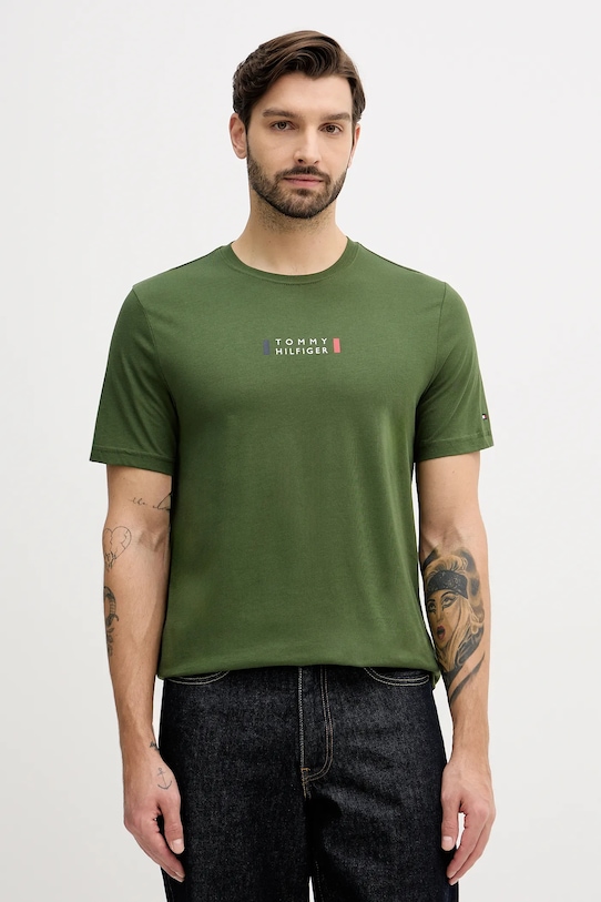 Памучна тениска Tommy Hilfiger стандартна зелен MW0MW41453