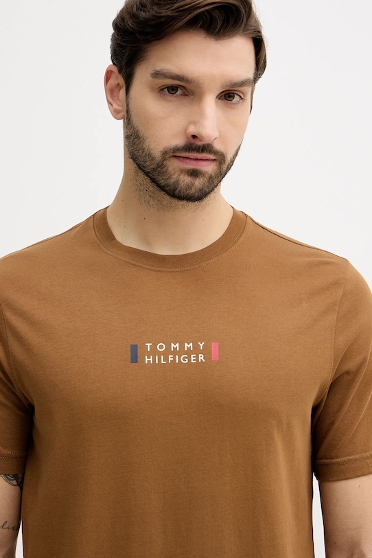 Памучна тениска Tommy Hilfiger кафяв MW0MW41453