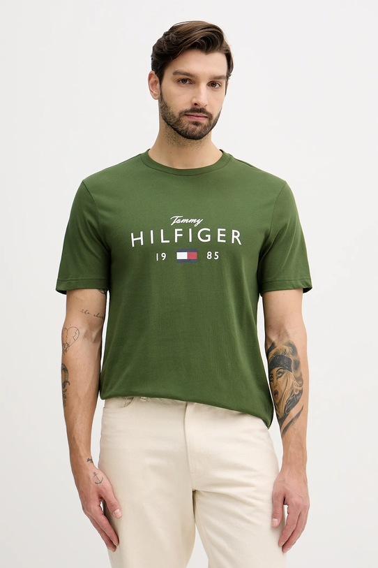 Tommy Hilfiger t-shirt bawełniany nadruk zielony MW0MW41455