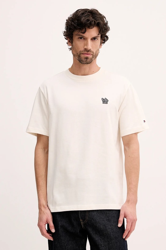 Tommy Hilfiger t-shirt bawełniany aplikacja beżowy MW0MW41468