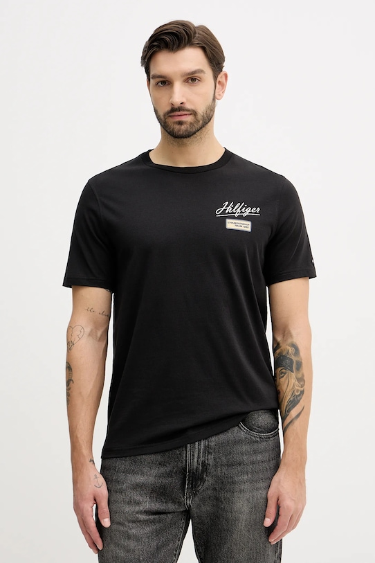 Памучна тениска Tommy Hilfiger стандартна черен MW0MW41471