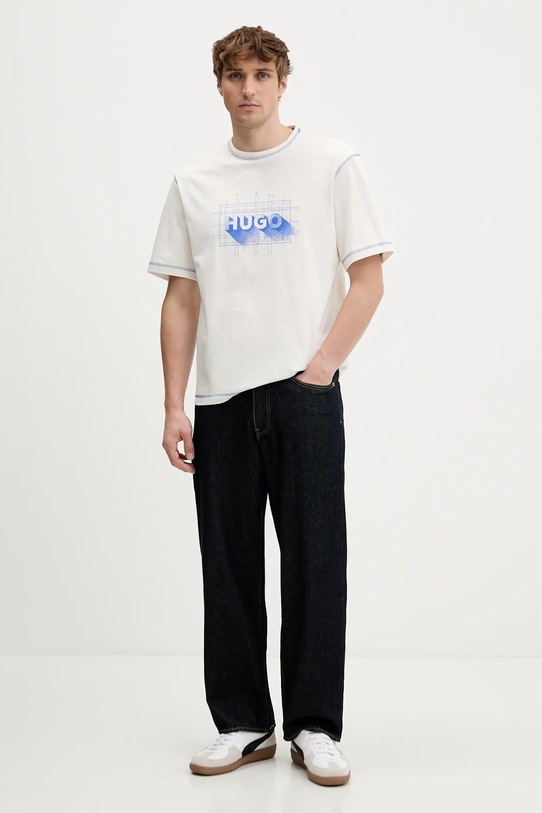 Hugo Blue t-shirt bawełniany Nothal 50553498 beżowy SS26