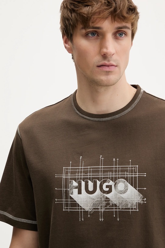 Hugo Blue t-shirt bawełniany Nothal brązowy 50553498