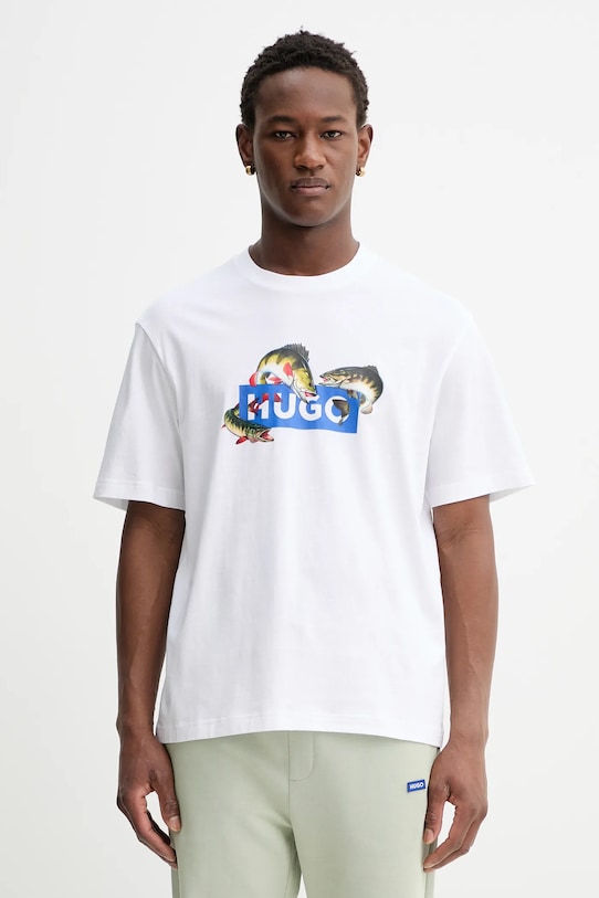 Hugo Blue t-shirt bawełniany Nalotrix nadruk biały 50554349