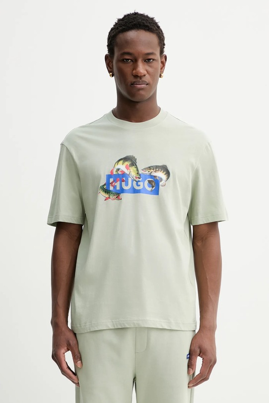 Hugo Blue t-shirt bawełniany Nalotrix nadruk zielony 50554349