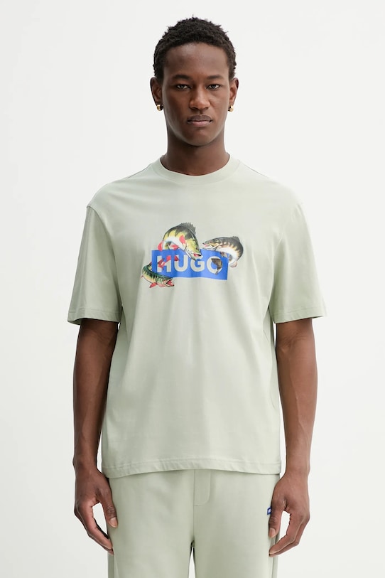 Hugo Blue t-shirt bawełniany Nalotrix nadruk zielony 50554349