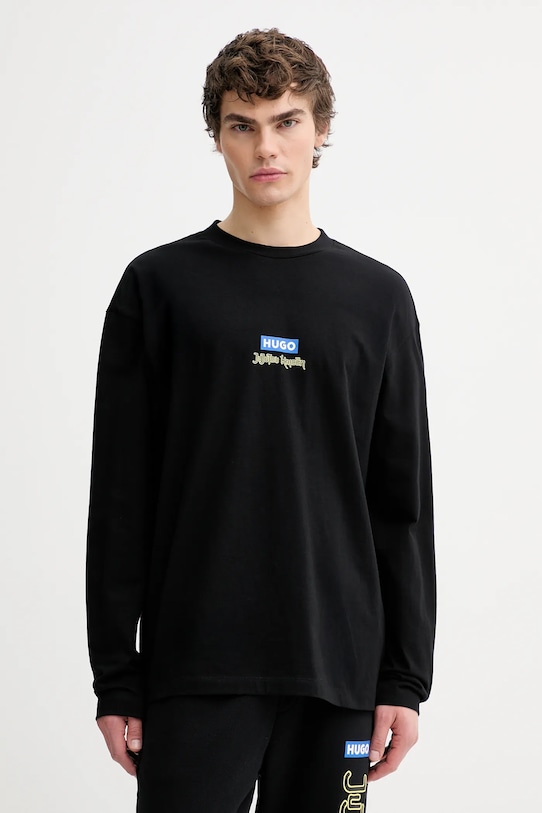Hugo Blue longsleeve bawełniany HUGO x Jujutsu Kaisen nadruk czarny 50554835