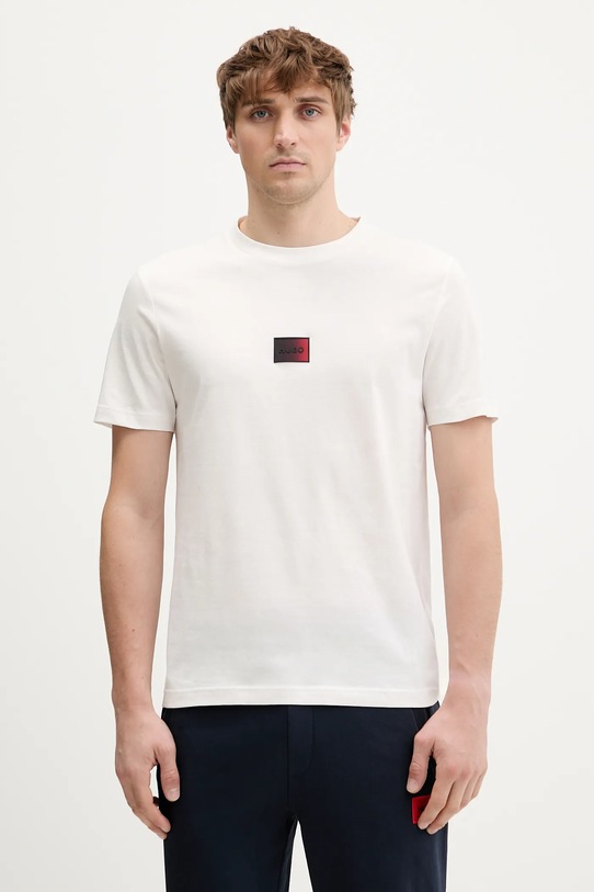 Βαμβακερό μπλουζάκι HUGO Danotie στάμπα μπεζ 50553124