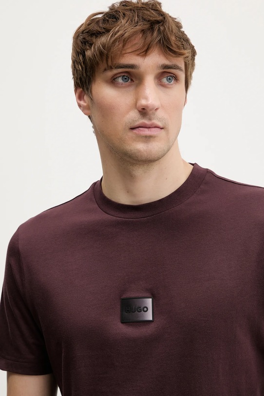 Βαμβακερό μπλουζάκι HUGO Danotie μπορντό 50553124