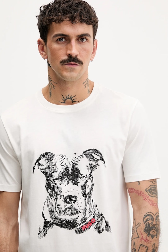 Bombažna kratka majica HUGO bela 50553779