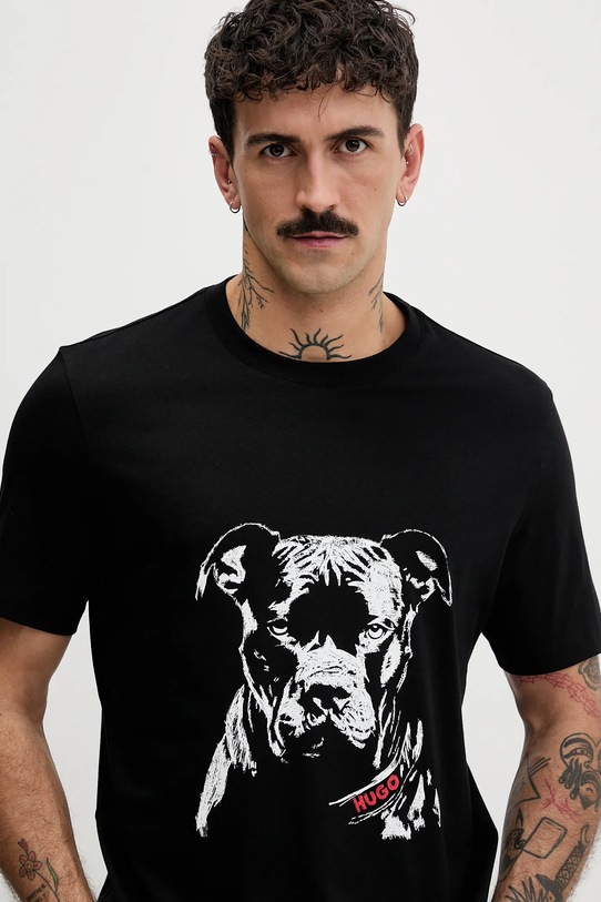 Βαμβακερό μπλουζάκι HUGO μαύρο 50553779