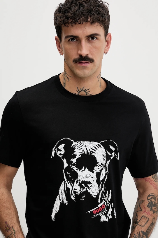 Βαμβακερό μπλουζάκι HUGO μαύρο 50553779