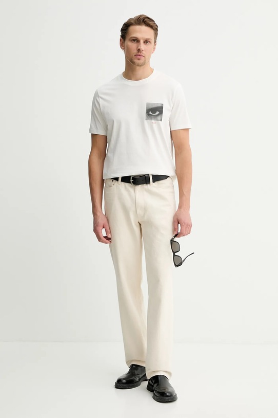 HUGO t-shirt bawełniany Deyss 50553755 beżowy SS26