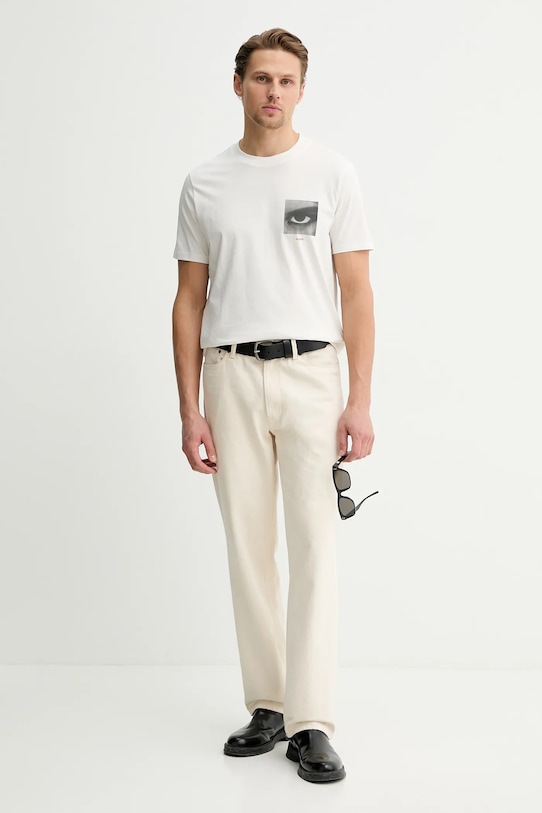 HUGO t-shirt bawełniany Deyss 50553755 beżowy SS26