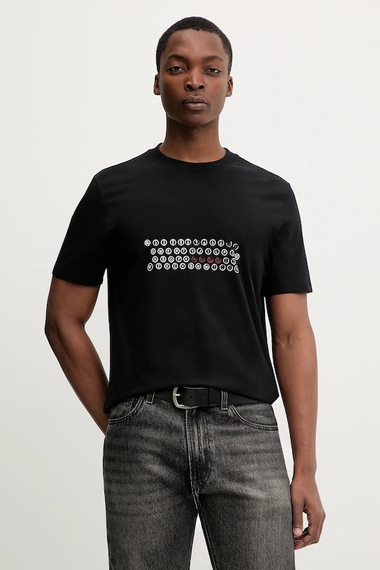 HUGO t-shirt bawełniany Deyss nadruk czarny 50553755