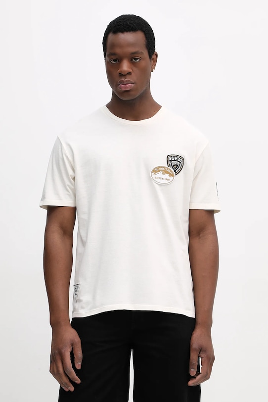 Bavlněné tričko Guess nášivka béžová M6RI07.KBW41