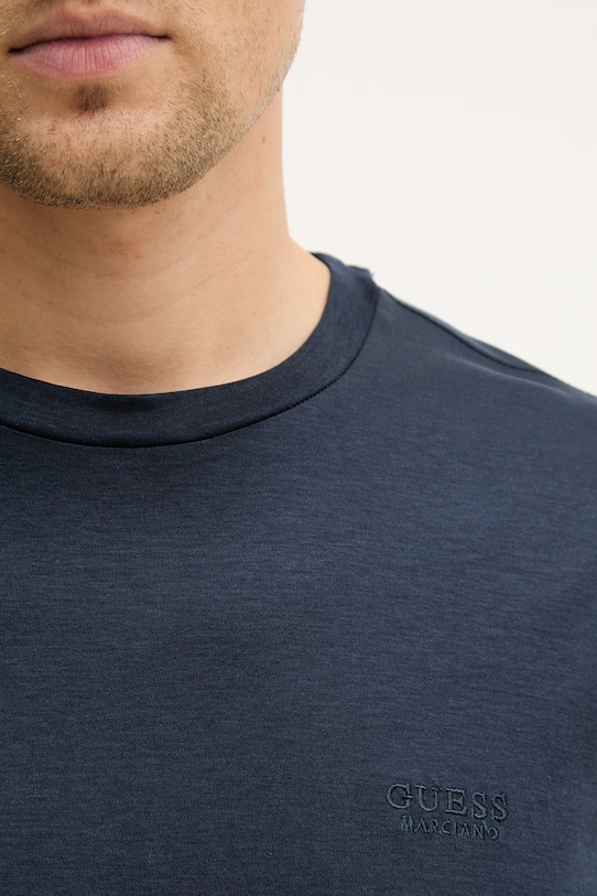 Guess t-shirt z domieszką jedwabiu M6RI49.KE722 granatowy