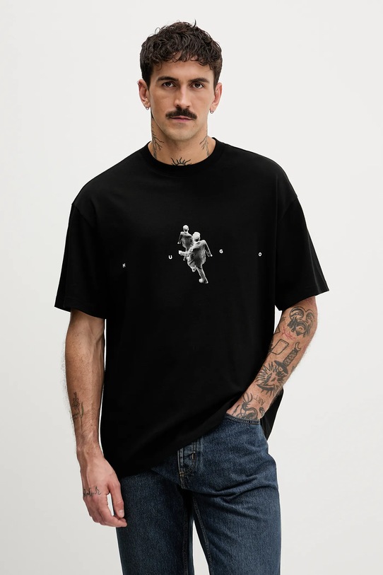 Ρούχα Βαμβακερό μπλουζάκι HUGO 50553337 μαύρο