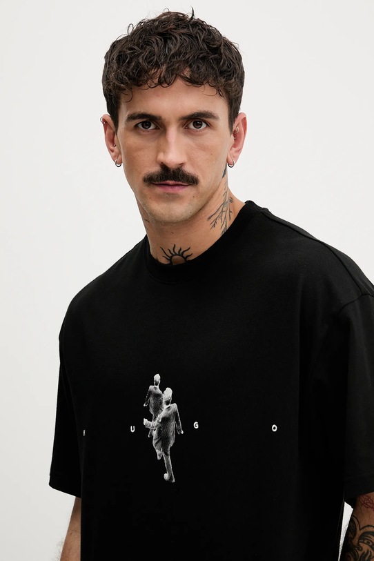 Βαμβακερό μπλουζάκι HUGO μαύρο 50553337