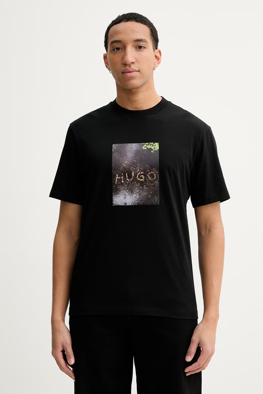 HUGO t-shirt bawełniany Doreston nadruk czarny 50554319