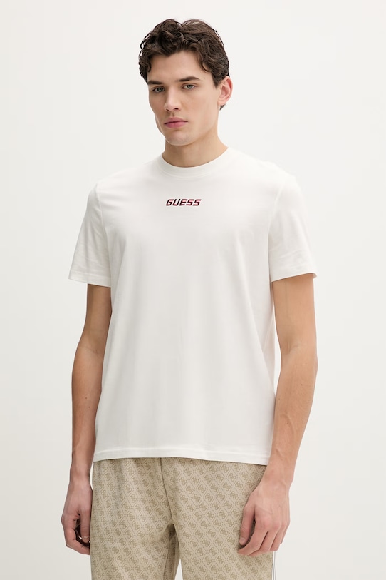 Bavlněné tričko Guess COCHISE nášivka béžová Z6RI00.I3Z14