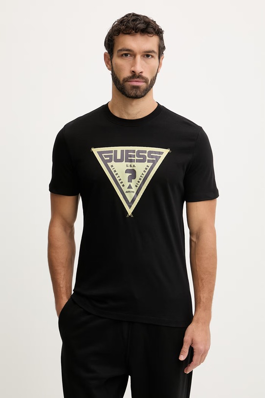 Guess t-shirt bawełniany LUTA nadruk czarny Z6RI03.I3Z14