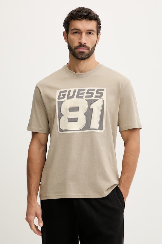 Guess t-shirt bawełniany OPA nadruk beżowy Z6RI04.I3Z14