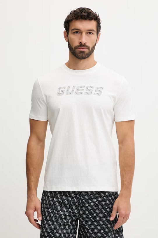 Guess t-shirt bawełniany MASKA nadruk beżowy Z6RI15.I3Z14