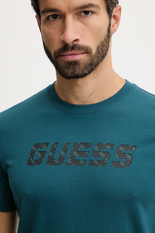 Guess t-shirt bawełniany MASKA turkusowy Z6RI15.I3Z14