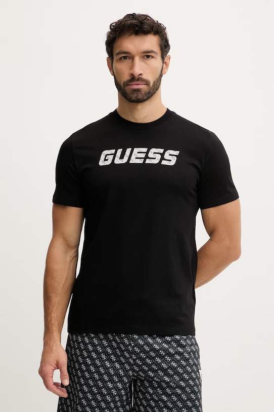 Guess t-shirt bawełniany MASKA nadruk czarny Z6RI15.I3Z14