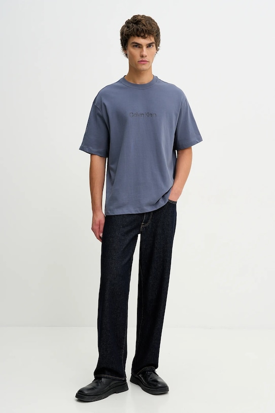 Βαμβακερό μπλουζάκι Calvin Klein LV040HM228 σκούρο μπλε SS26