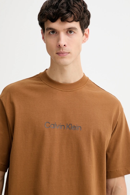 Calvin Klein t-shirt bawełniany brązowy LV040HM228
