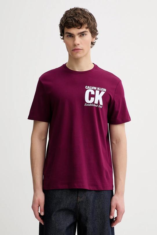 Calvin Klein t-shirt bawełniany nadruk bordowy LV04RE819G