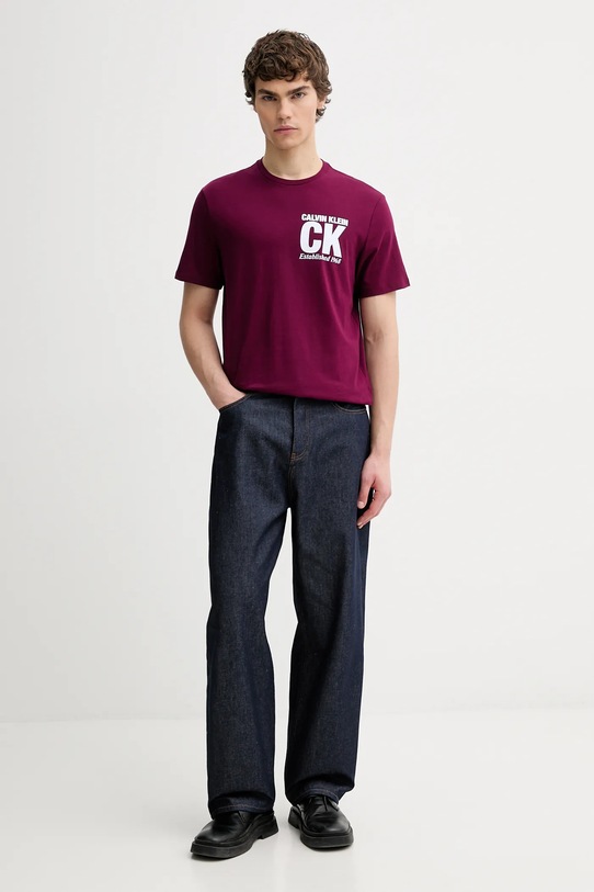 Calvin Klein t-shirt bawełniany LV04RE819G bordowy SS26