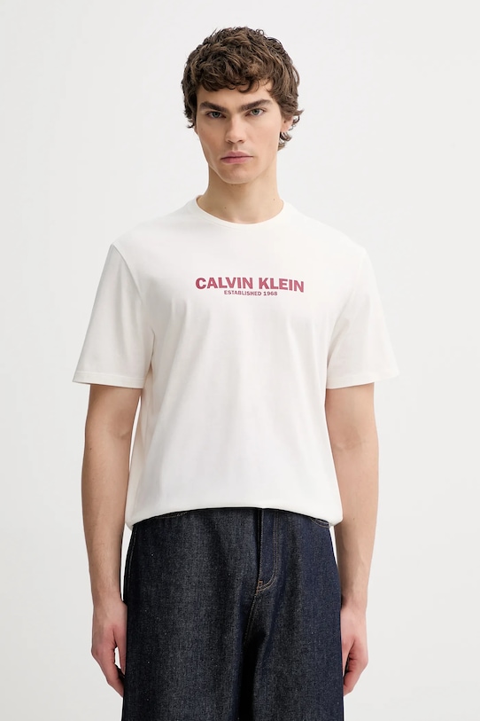 Calvin Klein t-shirt bawełniany nadruk beżowy LV04RE820G