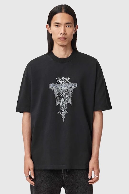 Bavlnené tričko AllSaints relaxed čierna M030PD