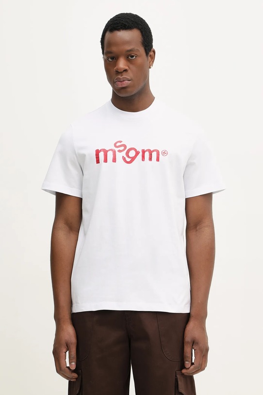 MSGM t-shirt bawełniany nadruk biały 4040MM117D.267002
