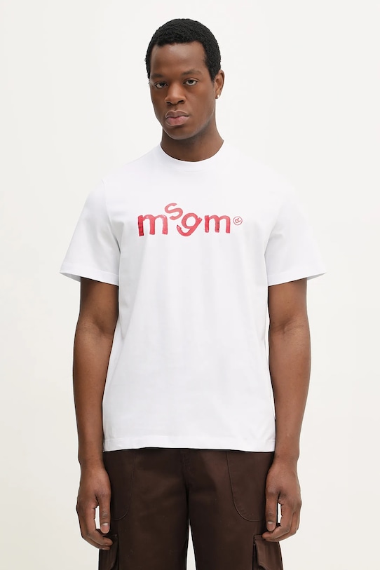 MSGM t-shirt bawełniany nadruk biały 4040MM117D.267002