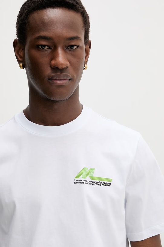 MSGM t-shirt męski bawełniany biały 4040MM120N.267002