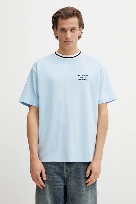 Pamučna majica Drôle de Monsieur Slogan Sport relaxed plava J.TS189.CO002.LBE