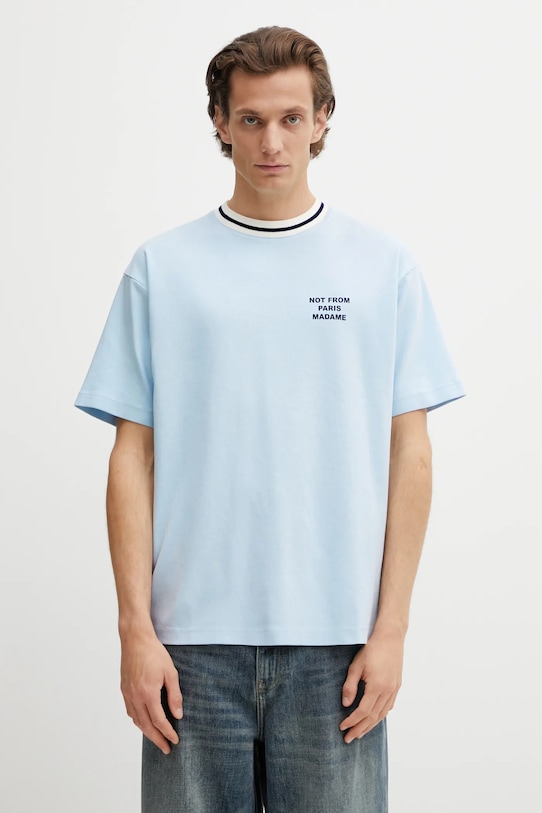 Pamučna majica Drôle de Monsieur Slogan Sport relaxed plava J.TS189.CO002.LBE