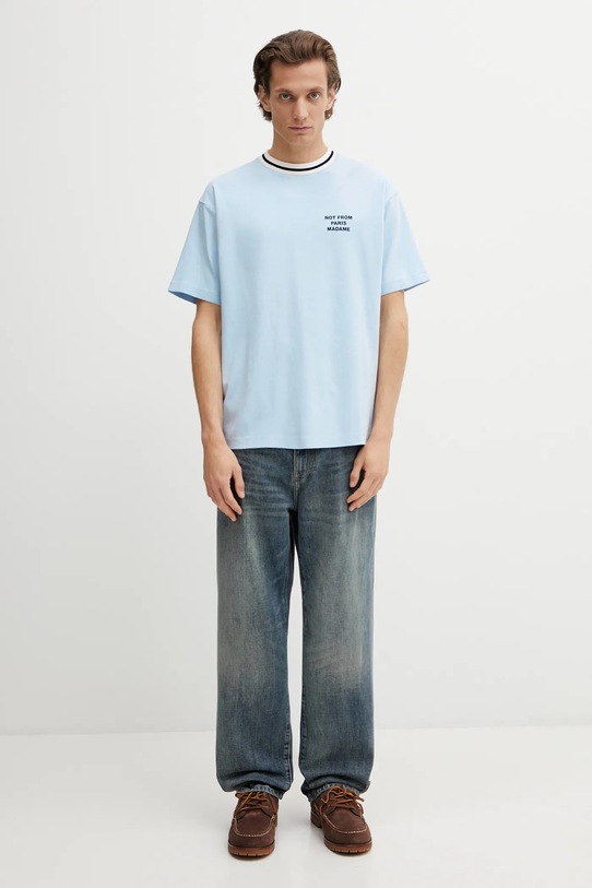 Pamučna majica Drôle de Monsieur Slogan Sport J.TS189.CO002.LBE plava