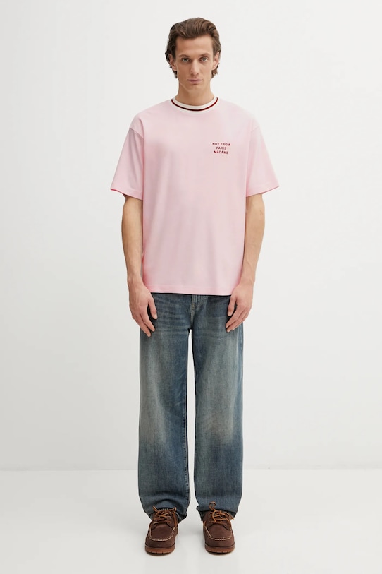 Bavlněné tričko Drôle de Monsieur Slogan Sport J.TS189.CO002.LPI růžová