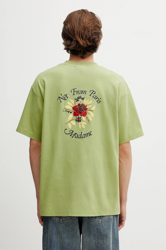 Bavlněné tričko Drôle de Monsieur Slogan Rose relaxed zelená J.TS210.CO002.LOL