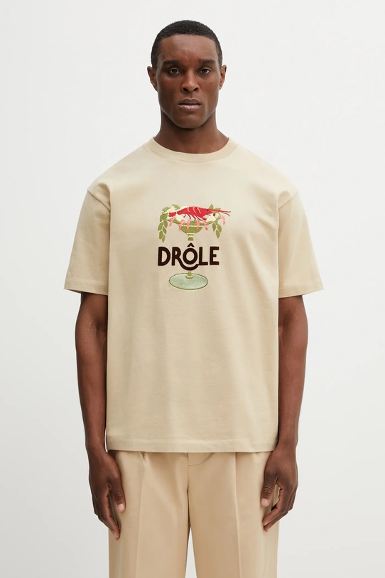 Drôle de Monsieur t-shirt bawełniany Lobster Cup aplikacja beżowy J.TS289.CO248.BG